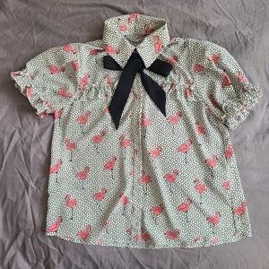 Zara Basic Cute Flamingo Print Button-Down Top Size Medium